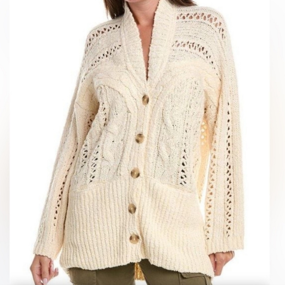 FREE PEOPLE natural Chunky Cable cardigan